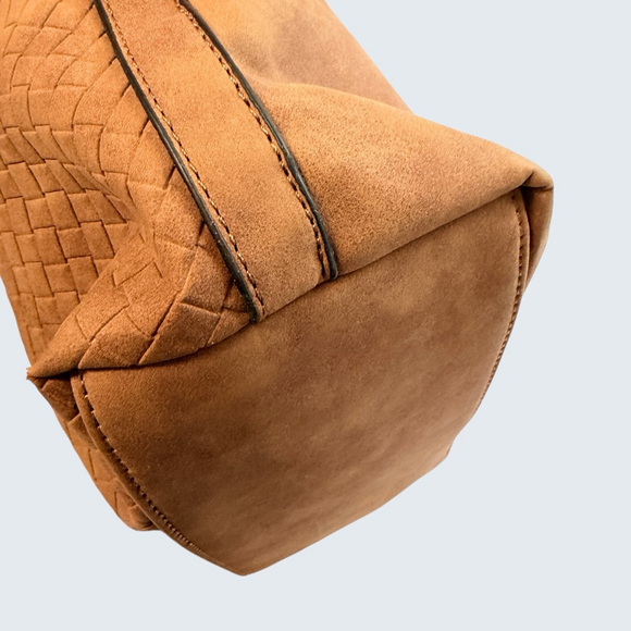 Sam & Hadley Brown Woven Hobo Bag Slouchy Faux Suede Shoulder - Picture 11 of 16